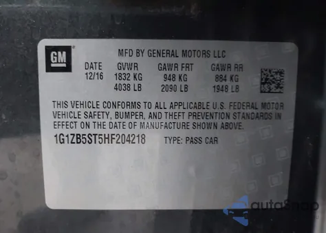 2017 Chevrolet Malibu Ls z USA, uszkodzony, nr VIN 1G1ZB5ST5HF204218